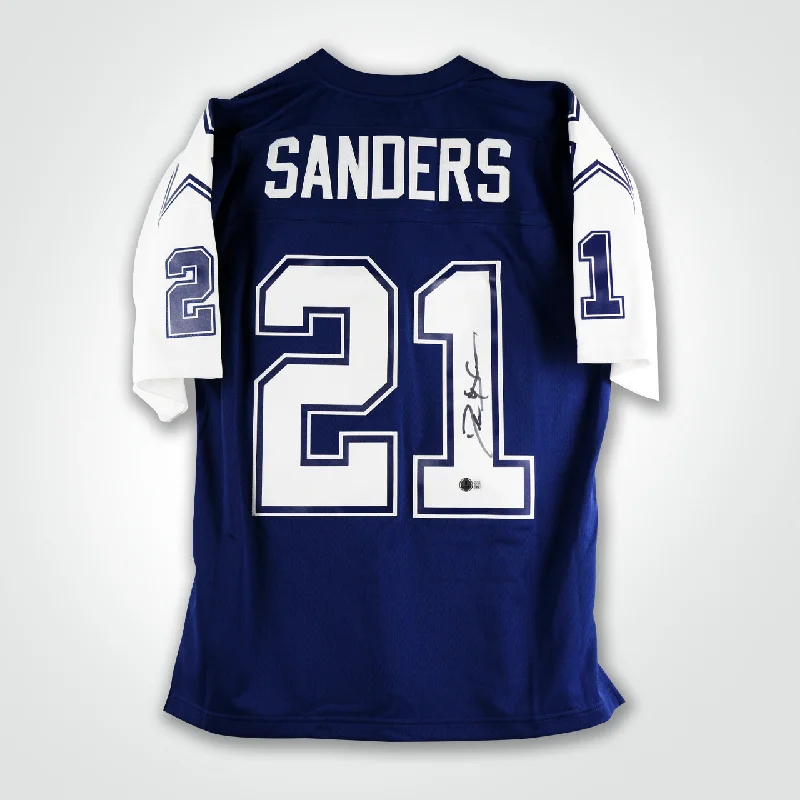 Deion Sanders Signed Cowboys Mitchell & Ness Replica Jersey-NBA Basketball Jersey with Team Colors -