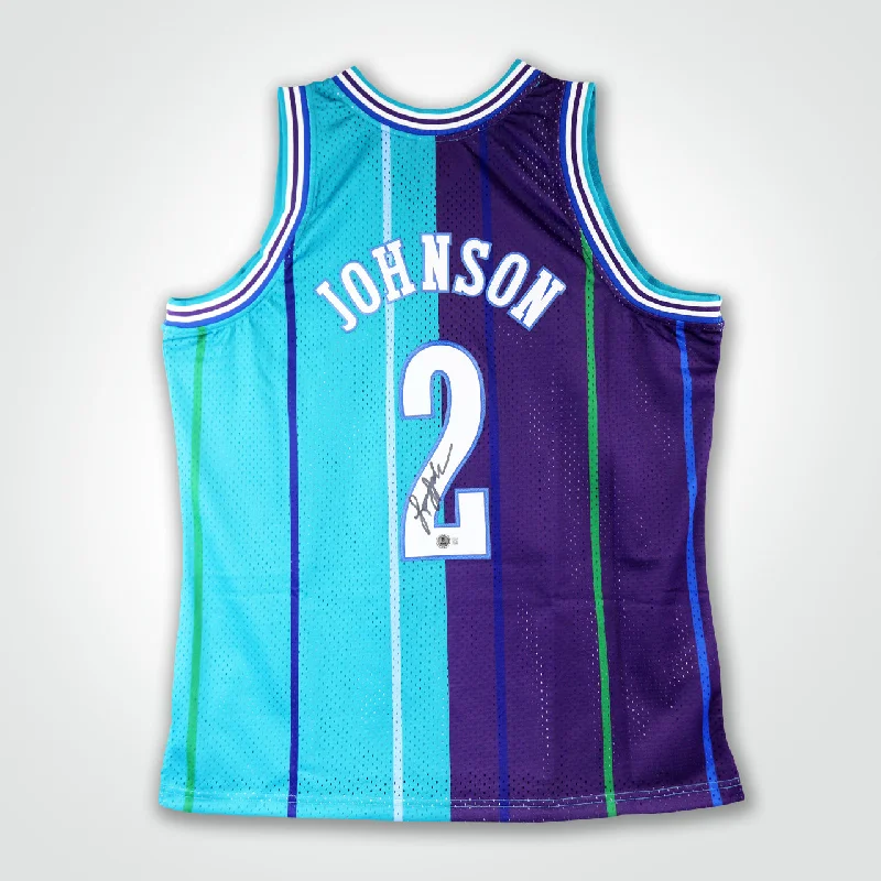 Larry Johnson Signed Hornets Mitchell & Ness Replica Jersey-NBA Jerseys for Kids -