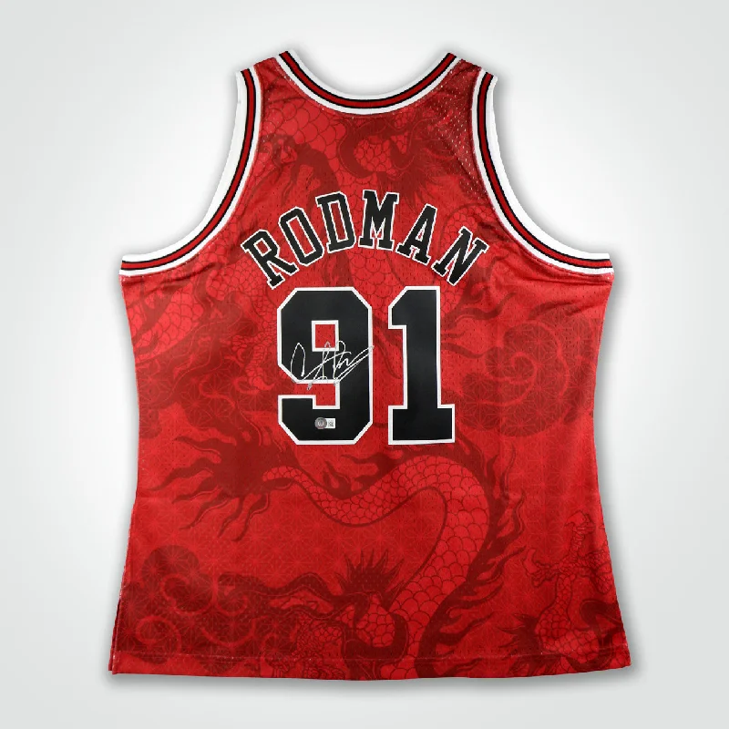 Dennis Rodman Signed Bulls Mitchell & Ness 97-98 Classics Asian Heritage Jersey-NBA Home Jersey -