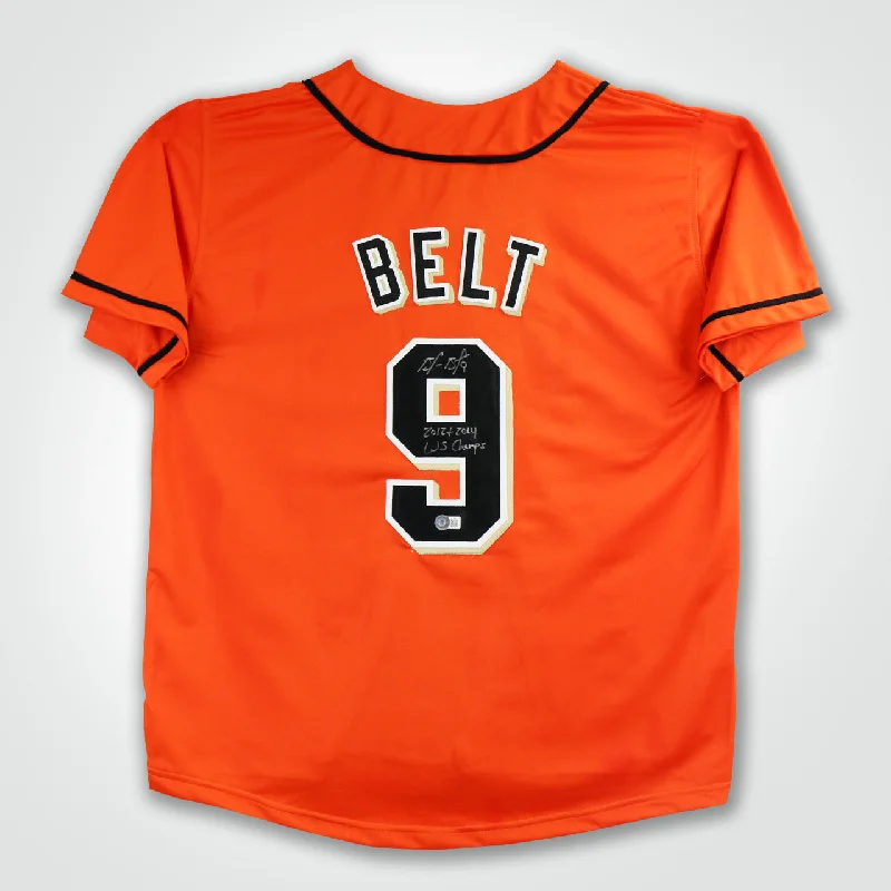 Brandon Belt Signed Jersey Inscribed "2012 & 2014 WS Champs"-NBA All-Time Great Jersey -