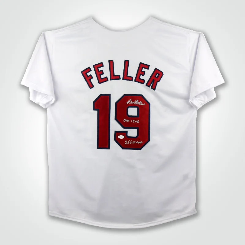 Bob Feller Signed Jersey Inscribed "HoF 1962" & "266 Wins"-NBA Basketball Jerseys with Autograph -