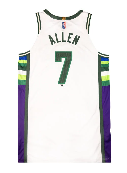 Game-Used Nike 2021-22 City Edition Grayson Allen Milwaukee Bucks Authentic Jersey-NBA Team Logo Jersey -