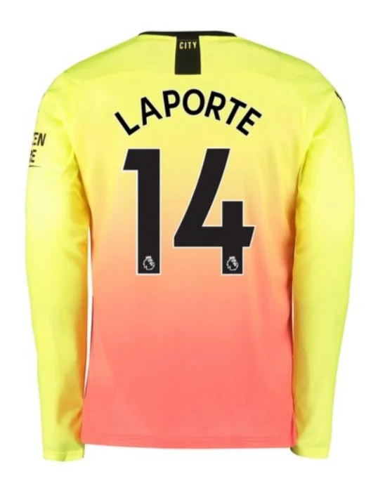 Aymeric Laporte Manchester City Long Sleeve 19/20 Third Jersey-AFC Custom Football Shirt -