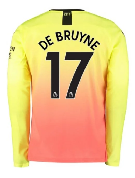 Kevin De Bruyne Manchester City Long Sleeve 19/20 Third Jersey-AFC Game-Used Jersey -