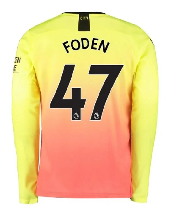 Phil Foden Manchester City Long Sleeve 19/20 Third Jersey-AFC Official NFL Fan Gear -