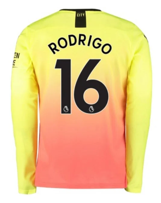 Rodrigo Hernandez Manchester City Long Sleeve 19/20 Third Jersey-AFC Official Game Jersey -