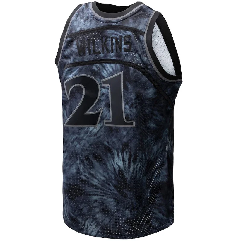 A.Hawks #21 Dominique Wilkins Mitchell & Ness Unisex Hardwood Classics 1986-87 Tie-Dye Swingman Jersey Black Stitched American Basketball Jersey-NFC NFC West Division Jersey -