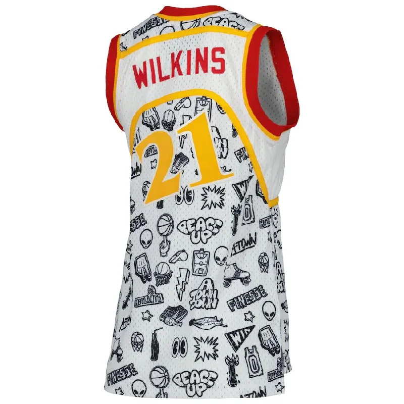 A.Hawks #21 Dominique Wilkins Mitchell & Ness Women's 1986 Doodle Swingman Jersey White Stitched American Basketball Jersey-NFC Custom Football Jersey Sale -