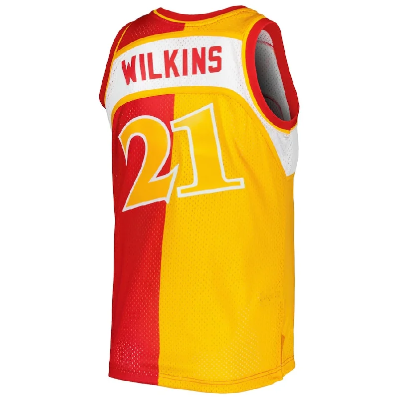 A.Hawks #21 Dominique Wilkins Mitchell & Ness Hardwood Classics 1986-87 Split Swingman Jersey Red Stitched American Basketball Jersey-NFC Jerseys with Team Color -