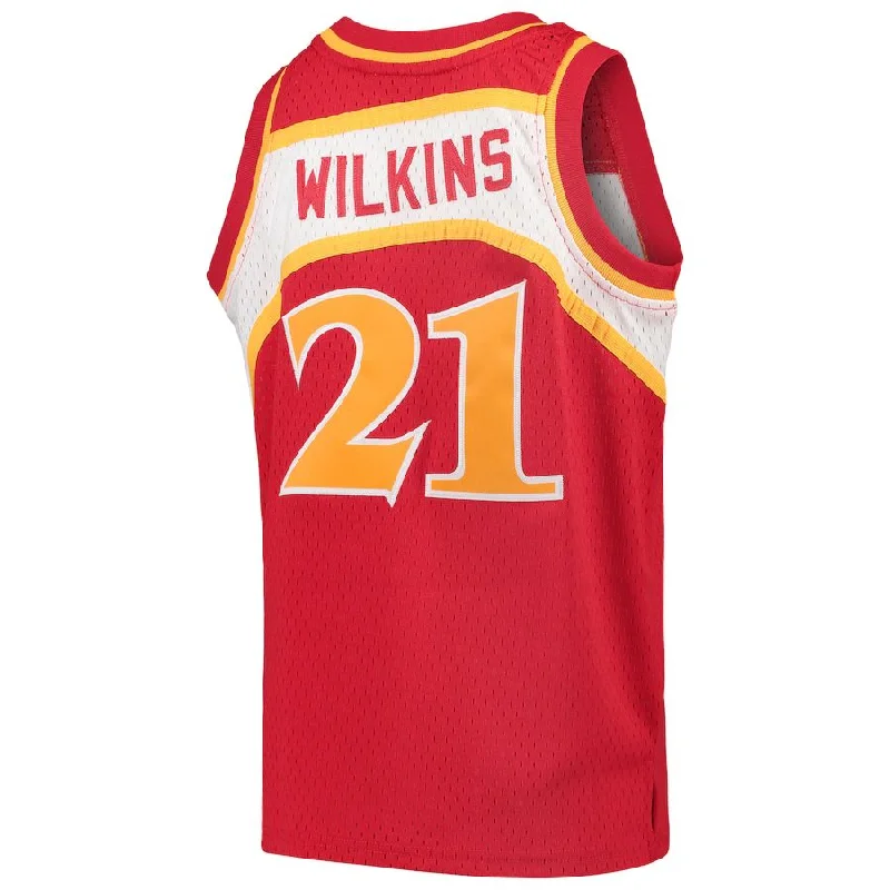 A.Hawks #21 Dominique Wilkins Mitchell & Ness 1986-87 Hardwood Classics Swingman Throwback Jersey Red Stitched American Basketball Jersey-NFC NFC Player Football Jersey -