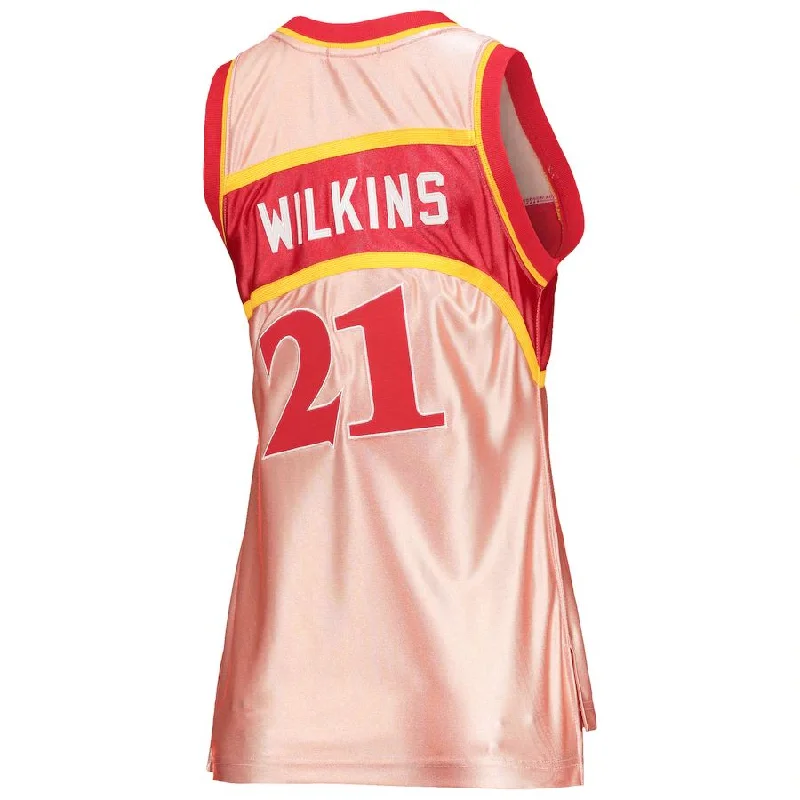 A.Hawks #21 Dominique Wilkins Mitchell & Ness 75th Anniversary Rose Gold 1986 Swingman Jersey Pink Stitched American Basketball Jersey-NFC NFC Official Football Jersey -