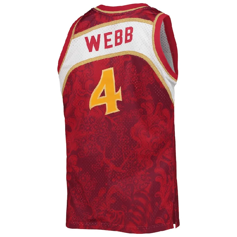 A.Hawks #4 Spud Webb Mitchell & Ness Hardwood Classics 1986-87 Lunar New Year Swingman Jersey Red Stitched American Basketball Jersey-NFC Player Edition Jersey -