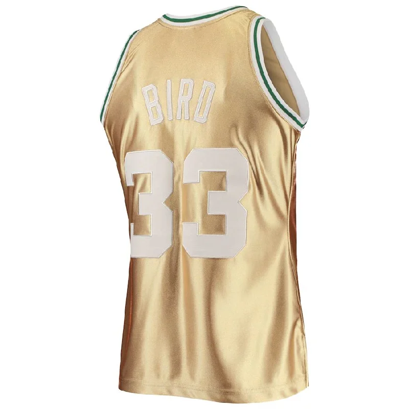 B.Celtics #33 Larry Bird Mitchell & Ness 75th Anniversary 1985-86 Hardwood Classics Swingman Jersey Gold Stitched American Basketball Jersey-NFC NFC Championship Jersey -