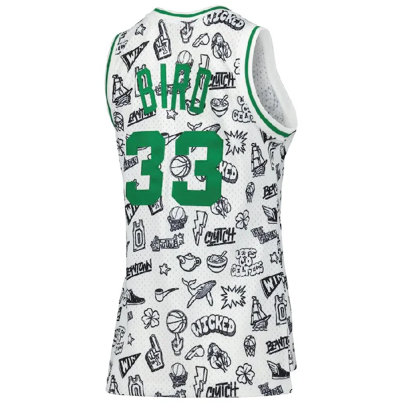 B.Celtics #33 Larry Bird Mitchell & Ness 1985 Doodle Swingman Jersey White Stitched American Basketball Jersey-NFC Cowboys Jersey -