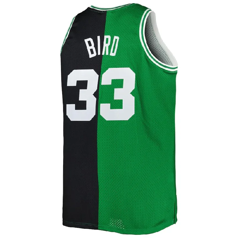 B.Celtics #33 Larry Bird Mitchell & Ness Big & Tall Hardwood Classics 1985-86 Split Swingman Jersey  Black Kelly Green Stitched American Basketball Jersey-NFC East Football Jersey -