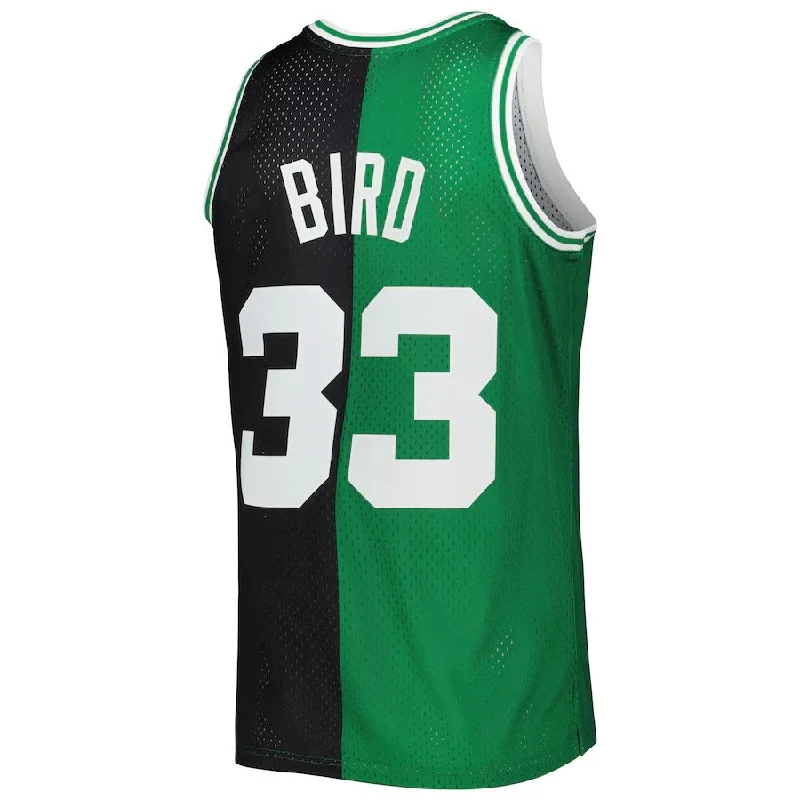 B.Celtics #33 Larry Bird Mitchell & Ness Hardwood Classics 1985-86 Split Swingman Jersey Black Kelly Green Stitched American Basketball Jersey-NFC Team Football Jersey -