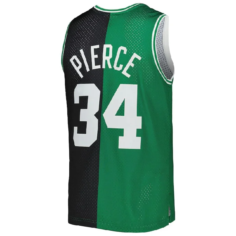 B.Celtics #34 Paul Pierce Mitchell & Ness Hardwood Classics 2007-08 Split Swingman Jersey Black Kelly Green Stitched American Basketball Jersey-NFC NFC Jersey for Women -