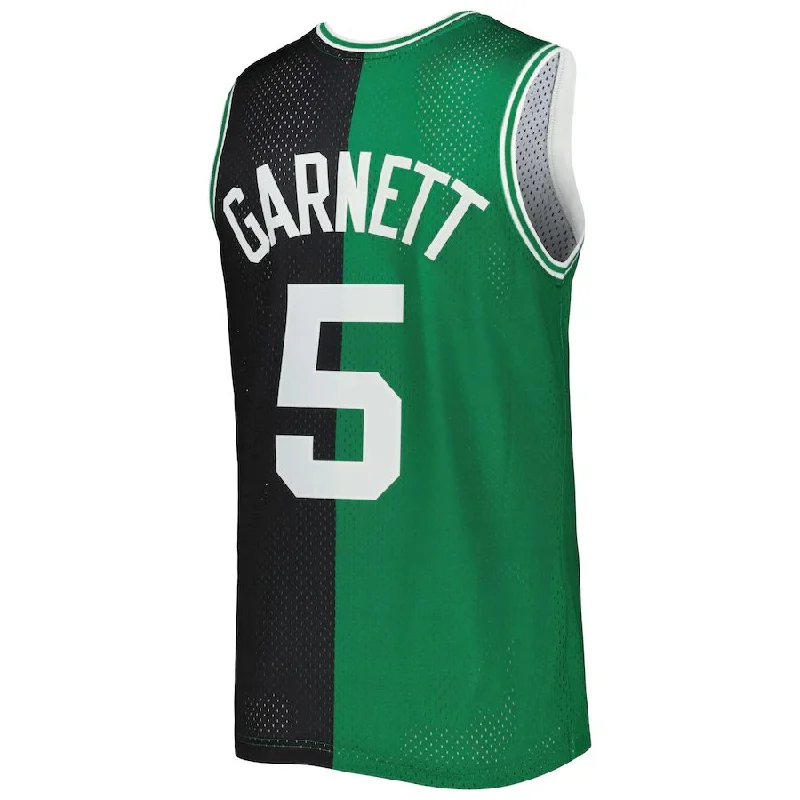 B.Celtics #5 Kevin Garnett Mitchell & Ness Hardwood Classics 2007-08 Split Swingman Jersey Black Kelly Green Stitched American Basketball Jersey-NFC NFC Player Jersey -