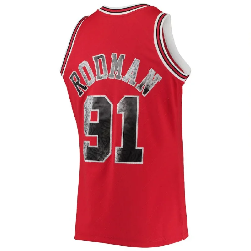 C.Bulls #91 Dennis Rodman Mitchell & Ness 1996-97 Hardwood Classics 75th Anniversary Diamond Swingman Jersey Red Stitched American Basketball Jersey-NFC NFC Jersey for Game Day -