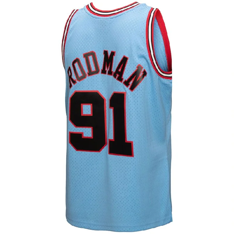 C.Bulls #91 Dennis Rodman Mitchell & Ness 1997-98 Hardwood Classics Reload 3.0 Swingman Jersey Light Blue Stitched American Basketball Jersey-NFC NFC Replica Team Jersey -