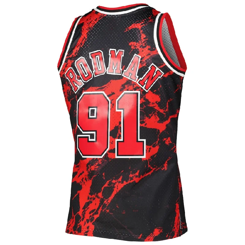 C.Bulls #91 Dennis Rodman Mitchell & Ness 1995-96 Hardwood Classics Marble Swingman Jersey Black Stitched American Basketball Jersey-NFC Official NFL Jersey with Player Name -