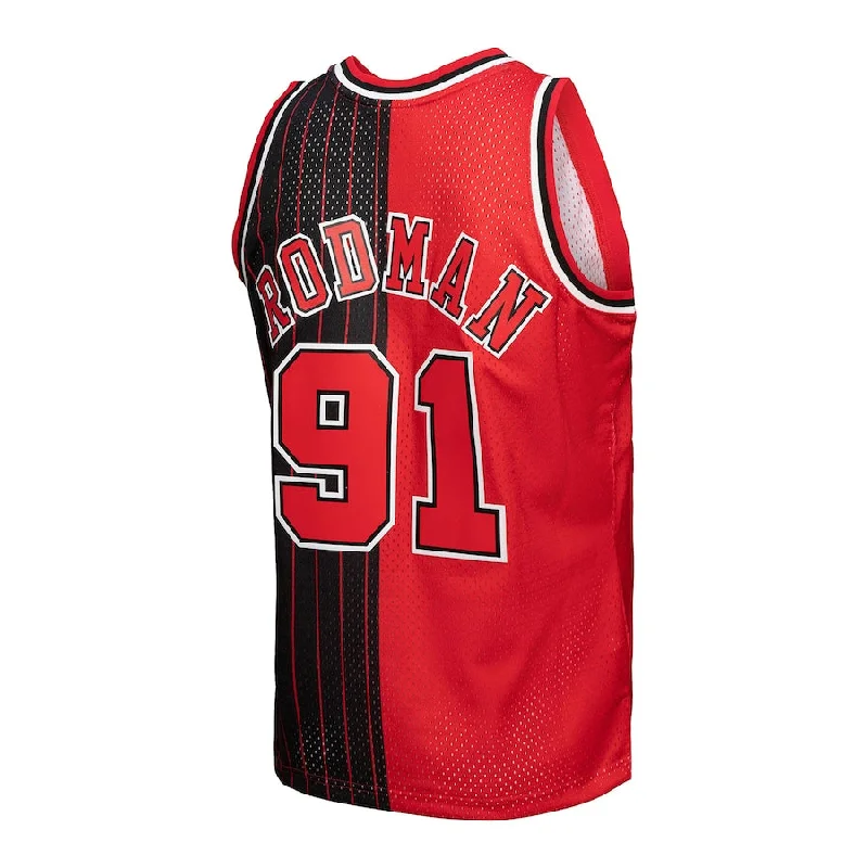 C.Bulls #91 Dennis Rodman Mitchell & Ness Big & Tall Hardwood Classics 1995-96 Split Swingman Jersey Red Black Stitched American Basketball Jersey-NFC Youth Football Jersey Sale -