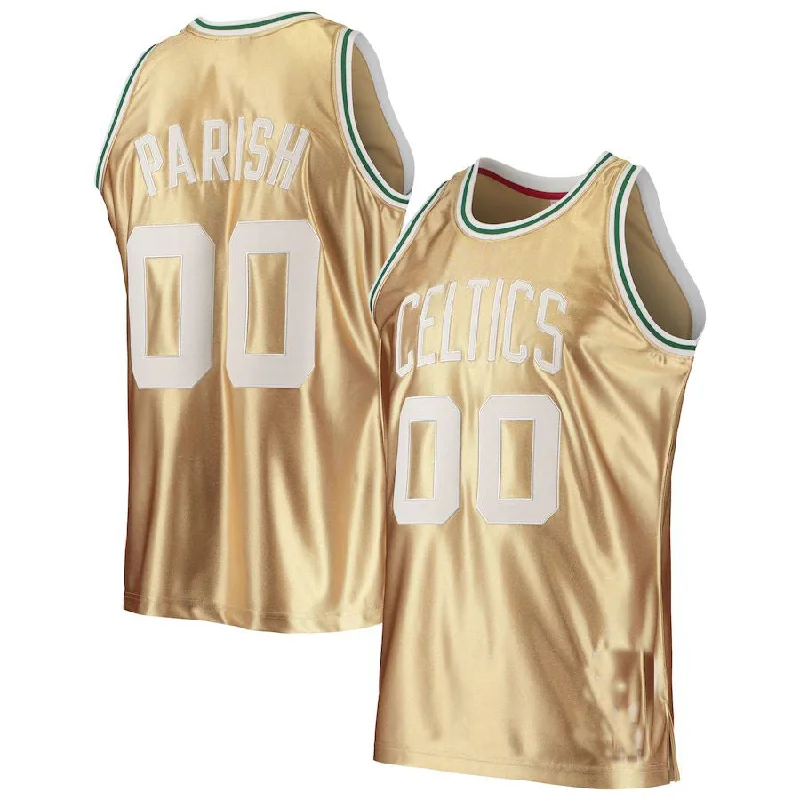 Custom B.Celtics Robert Parish Mitchell & Ness 75th Anniversary 1985-86 Hardwood Classics Swingman Jersey Gold American Stitched Basketball Jersey-NFC NFC Official Game Jersey -