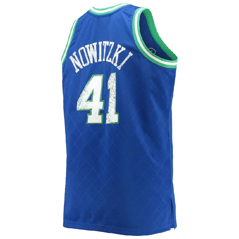 D.Mavericks #41 Dirk Nowitzki Mitchell & Ness Big & Tall 1998-99 75th Anniversary Diamond Swingman Jersey Royal Stitched American Basketball Jersey-NFC Football Jersey with Player’s Number -