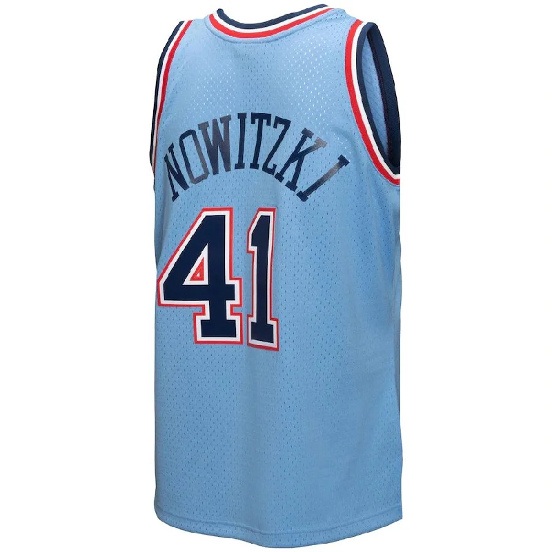 D.Mavericks #41 Dirk Nowitzki Mitchell & Ness 1998-99 Hardwood Classics Reload 3.0 Swingman Jersey Light Blue Stitched American Basketball Jersey-NFC NFC Jersey Replica Sale -