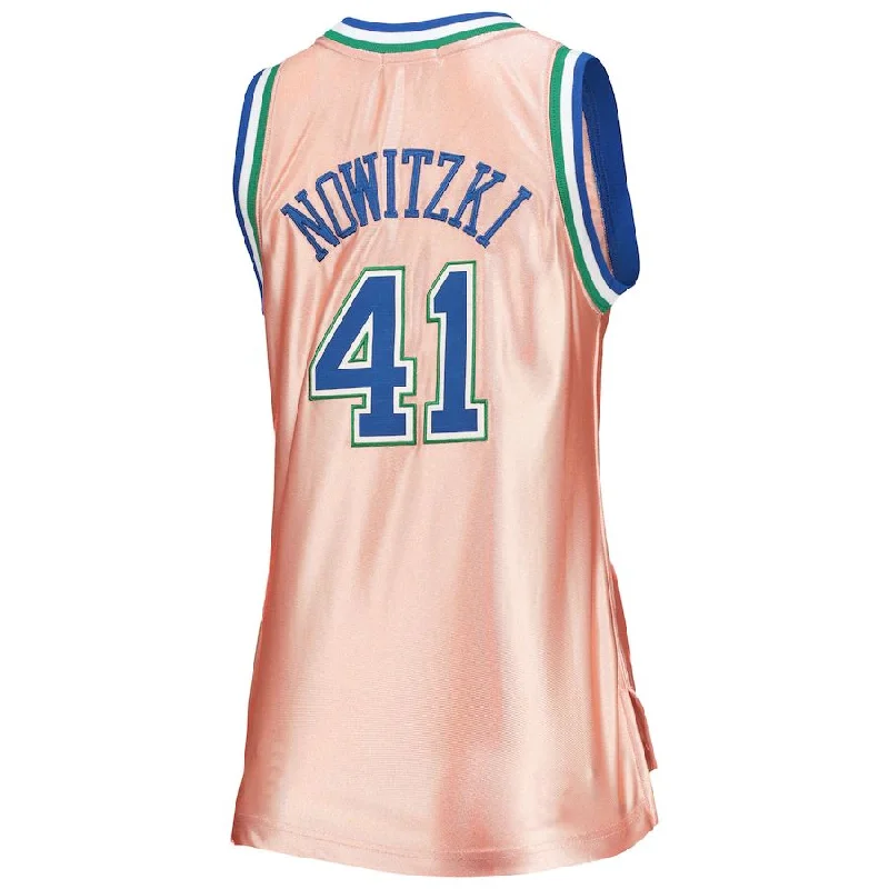 D.Mavericks #41 Dirk Nowitzki Mitchell & Ness 75th Anniversary Rose Gold 1998 Swingman Jersey Pink Stitched American Basketball Jersey-NFC NFL Jersey for Sale -