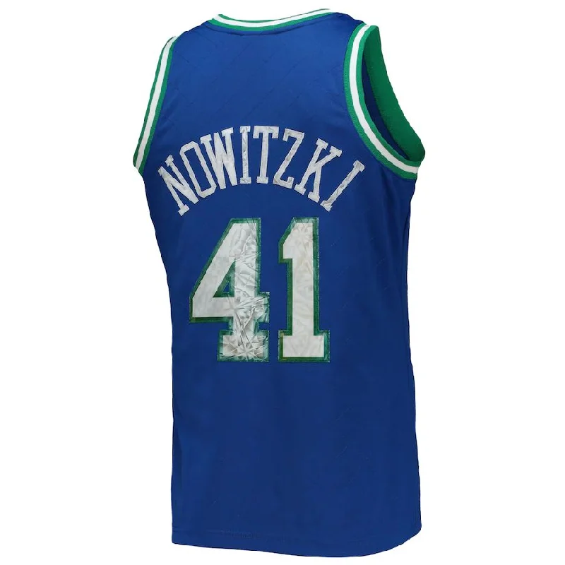 D.Mavericks #41 Dirk Nowitzki Mitchell & Ness 1996-97 Hardwood Classics 75th Anniversary Diamond Swingman Jersey  Blue Stitched American Basketball Jersey-NFC NFC Jersey for Game Day -