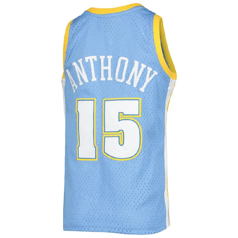 D.Nuggets #15 Carmelo Anthony Mitchell & Ness 2003-04 Hardwood Classics Swingman Blue Stitched American Basketball Jersey-NFC Football Jersey for Collectors -