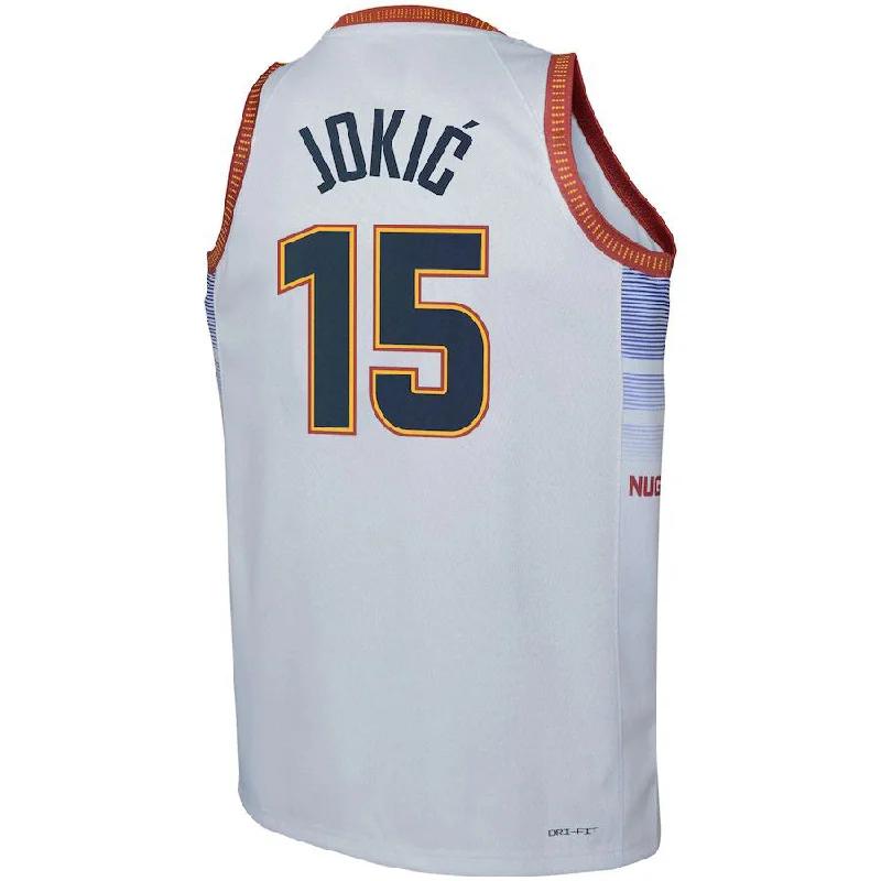 D.Nuggets #15 Nikola Jokic 2022-23 Swingman Jersey City Edition White Stitched American Basketball Jersey-NFC Football Jersey for Kids -