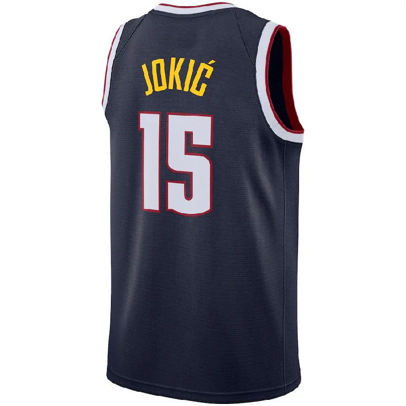 D.Nuggets #15 Nikola Jokic Replica Swingman Jersey Icon Edition Navy Stitched American Basketball Jersey-NFC Championship Jersey -