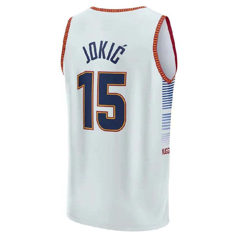 D.Nuggets #15 Nikola Jokic Fanatics Branded 2022-23 Fastbreak Jersey City Edition White Stitched American Basketball Jersey-NFC Fan Football Jersey -