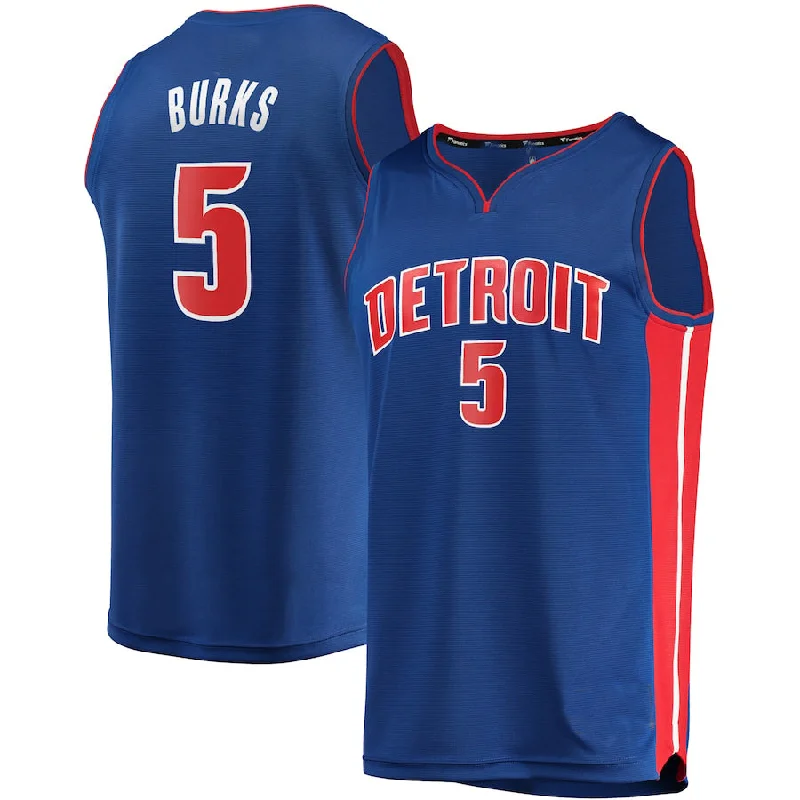 D.Pistons #5 Alec Burks Fanatics Branded Fast Break Replica Jersey Icon Edition Blue Stitched American Basketball Jersey-NFC Limited Edition NFC Jersey -