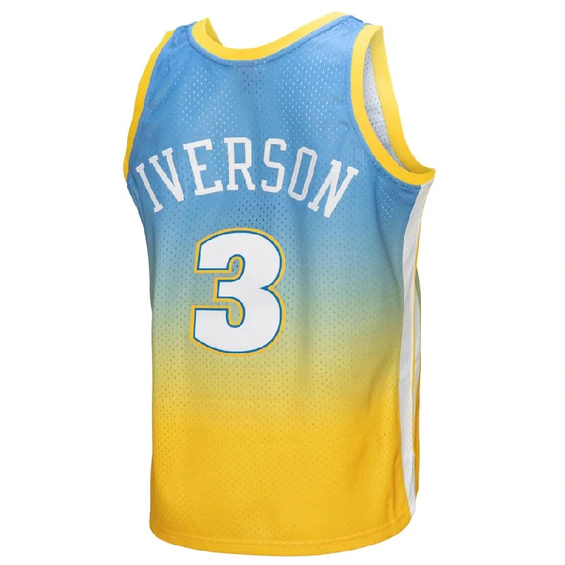 D.Nuggets #3 Allen Iverson Mitchell & Ness 2006-07 Hardwood Classics Fadeaway Swingman Player Jersey Yellow Blue Stitched American Basketball Jersey-NFC Official Football Jersey -