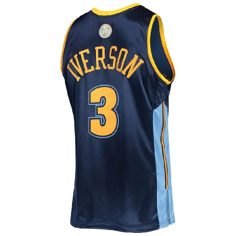 D.Nuggets #3 Allen Iverson Mitchell & Ness Hardwood Classics Authentic 2006 Jersey Navy Stitched American Basketball Jersey-NFC Game-Worn NFC Jersey -