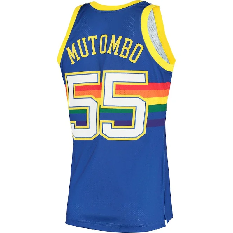 D.Nuggets #55 Dikembe Mutombo Mitchell & Ness 1991 Hardwood Classics Authentic Jersey Royal Stitched American Basketball Jersey-NFC NFC Jersey Replica Sale -