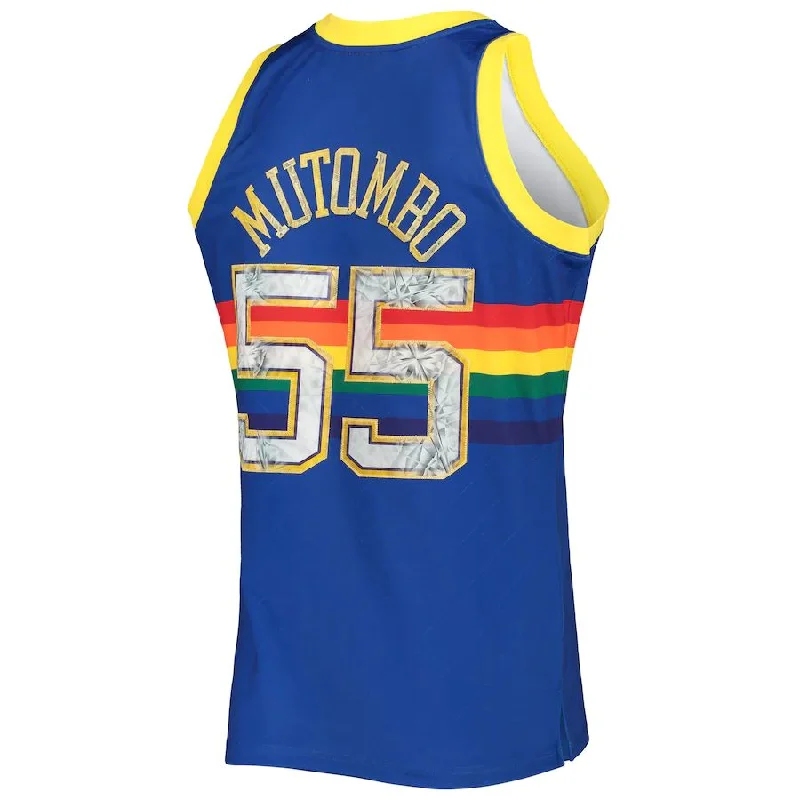 D.Nuggets #55 Dikembe Mutombo Mitchell & Ness 1996-97 Hardwood Classics 75th Anniversary Diamond Swingman Jersey Royal Stitched American Basketball Jersey-NFC Youth NFC Jersey Sale -