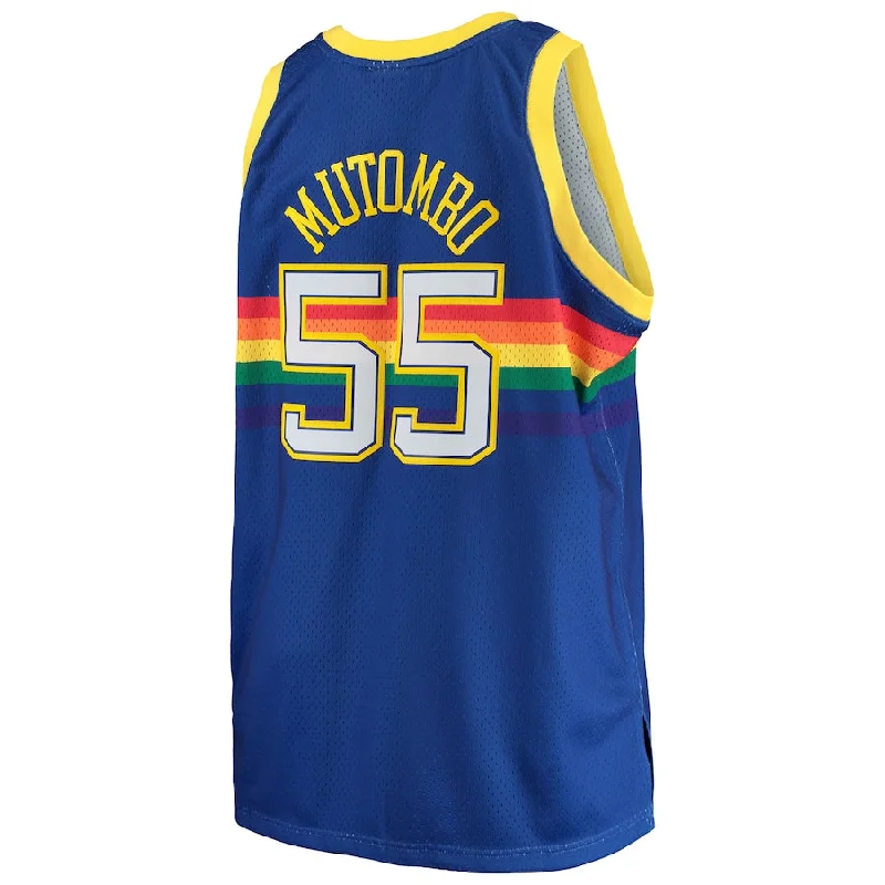 D.Nuggets #55 Dikembe Mutombo Mitchell & Ness Big & Tall Hardwood Classics Jersey  Royal Stitched American Basketball Jersey-NFC Jersey Custom Number -