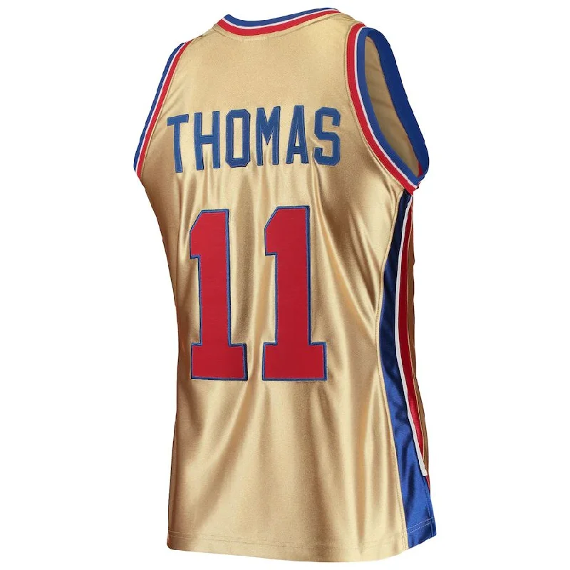 D.Pistons #11 Isaiah Thomas Mitchell & Ness 75th Anniversary 1982-83 Hardwood Classics Swingman Jersey Gold Stitched American Basketball Jersey-NFC Football Jersey for Youth -