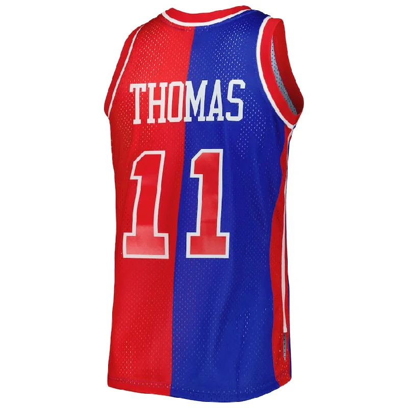 D.Pistons #11 Isaiah Thomas Mitchell & Ness Hardwood Classics 1988-89 Split Swingman Jersey Blue Red Stitched American Basketball Jersey-NFC Jerseys with Player Numbers -