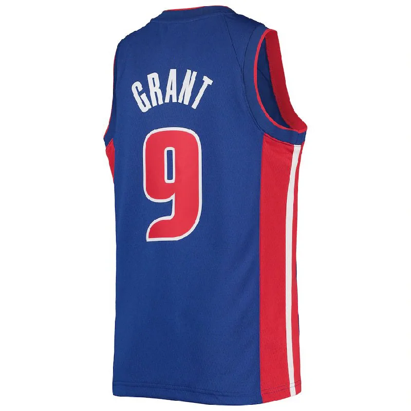 D.Pistons #9 Jerami Grant 2021-22 Diamond Swingman Jersey Icon Edition Blue Stitched American Basketball Jersey-NFC Team Logo Football Jersey -