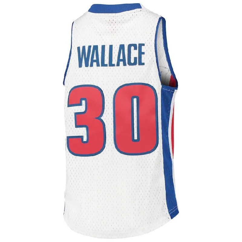 D.Pistons #30 Rasheed Wallace Mitchell & Ness Youth 2003-04 Hardwood Classics Swingman Jersey White Stitched American Basketball Jersey-NFC NFC Championship Edition Jersey -