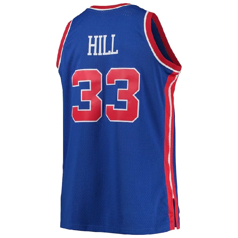 D.Pistons #33 Grant Hill Mitchell & Ness Big & Tall Hardwood Classics Swingman Jersey Blue Stitched American Basketball Jersey-NFC NFC Official Team Jersey -