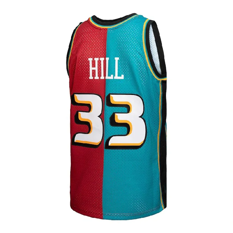 D.Pistons #33 Grant Hill Mitchell & Ness Hardwood Classics 1999-00 Split Swingman Jersey Teal Red Stitched American Basketball Jersey-NFC NFC Football Jersey -