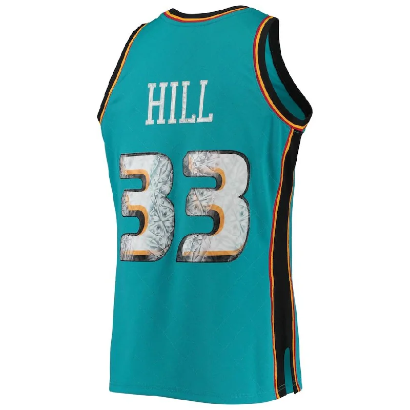 D.Pistons #33 Grant Hill Mitchell & Ness 1996-97 Hardwood Classics 75th Anniversary Diamond Swingman Jersey Teal Stitched American Basketball Jersey-NFC Retro Football Jersey -