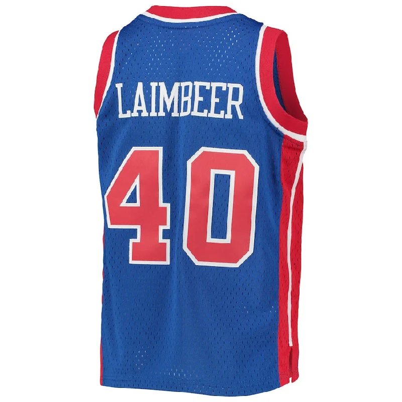 D.Pistons #40 Bill Laimbeer Mitchell & Ness 1988-89 Hardwood Classics Swingman Jersey Blue Stitched American Basketball Jersey-NFC NFC Football Jersey with Name -