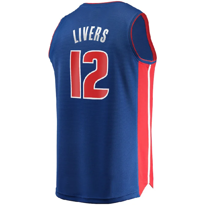 D.Pistons #12 Isaiah Livers Fanatics Branded 2021-22 Fast Break Replica Jersey Icon Edition Blue Stitched American Basketball Jersey-NFC NFC Team Replica Jersey -